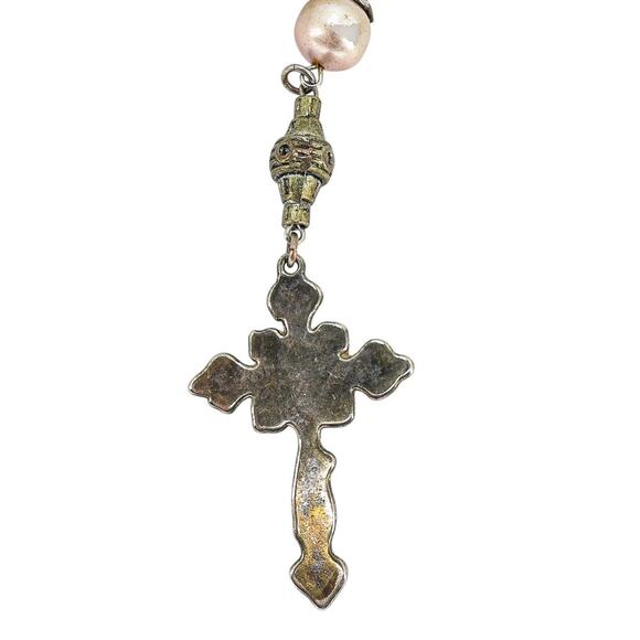 Vintage Large Display Ceremonial Ornate Rosary Faux Pearl & Crackle Glass Beads - Picture 10 of 10